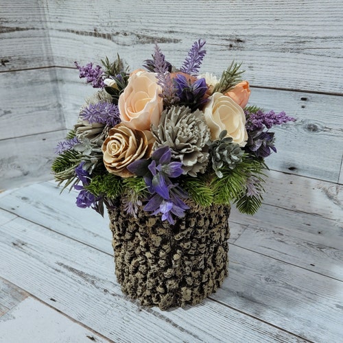 Sola Wood Floral Tree Arrangement, Log shops Planter Floral, Home Floral Decor, Unique Floral Gifts