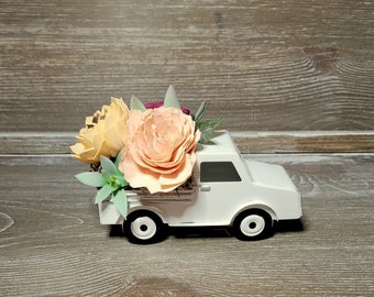 Mini Truck Floral Arrangement, Wood Floral Gifts, Wood Flowers, Everlasting Flowers, Truck Floral Decor, Mini Floral Gifts