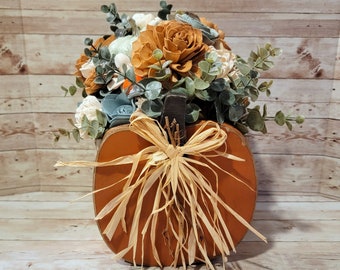 Fall Floral Arrangement, Pumpkin Wood Floral Arrangement, Fall Home Decor, Fall Floral