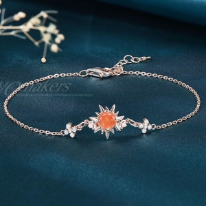 Tangled Sun Bracelet Crescent Moon 18K Rose Gold Natural Sunstone Wedding Bracelet Rapunzel Orange Gemstone Bracelet Birthday Gift For Women