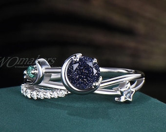Round Blue Goldstone Waning Crescent Moon Star Galaxy Orbit