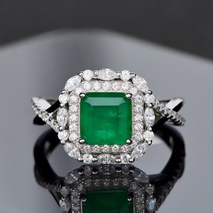Lab Emerald Silver White Gold Ring Engagement Ring Green May - Etsy