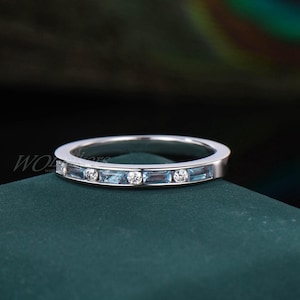 Unique Baguette Cut Color Changing Alexandrite Round Moissanite Wedding Band Women/Men Engagement Promise Ring Gift For Men 10k White Gold