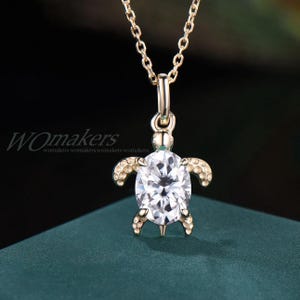 Pendentif tortue diamant unique en or massif 18 carats collier tortue moissanite tortue de mer mignonne belle tortue chaîne de pierres précieuses cadeau d&#39;anniversaire pour elle