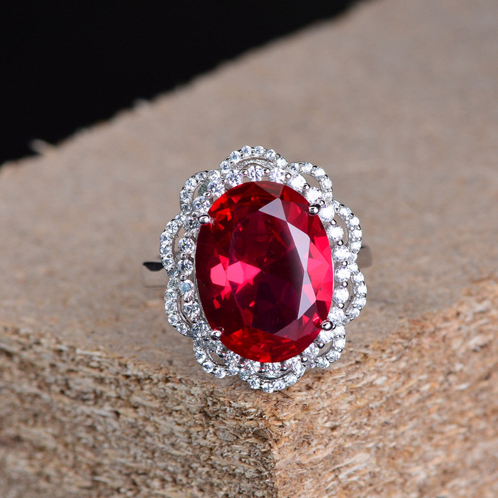 Big Ruby Adjustable Engagement Ring Oval Red Gemstone Sterling - Etsy India