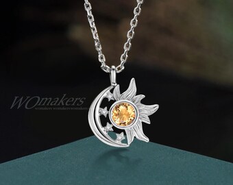 Celestial Inspired Sunset Crescent Star Pendant Natural Citrine
