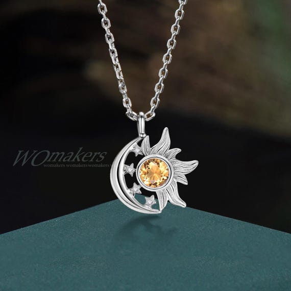 Celestial Inspired Sunset Crescent Star Pendant Natural Citrine