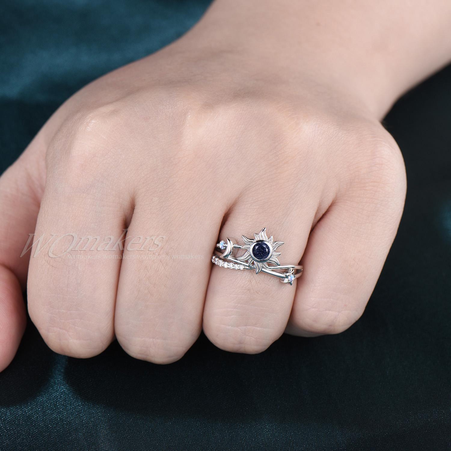 Sun Moon Star Crossover Ring Bezel Round Galaxy Blue Sandstone ...