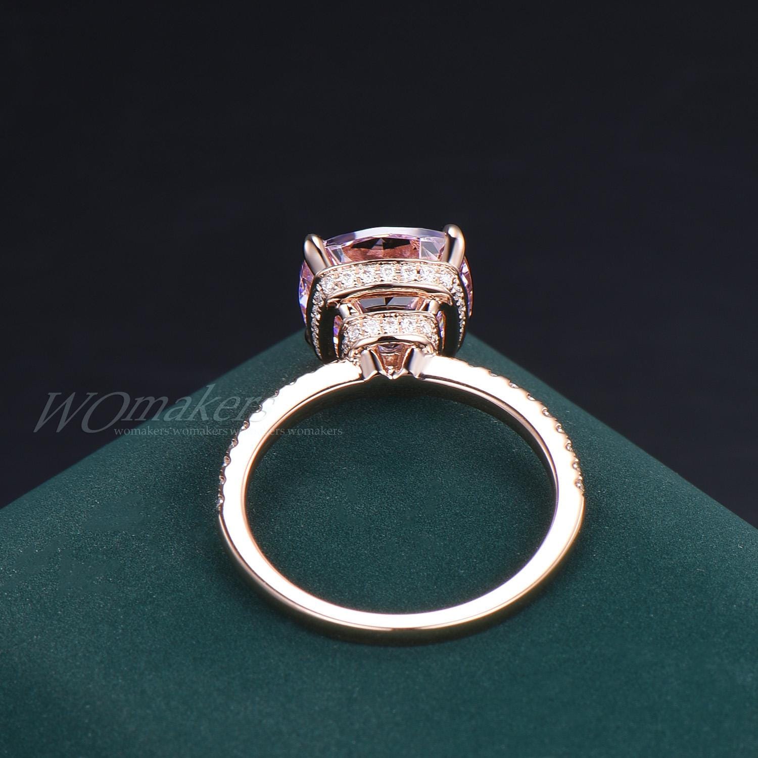 N.⑤ Custom Pink Sapphire Cushion Cut Engagement Ring 8mm/9mm/10mm