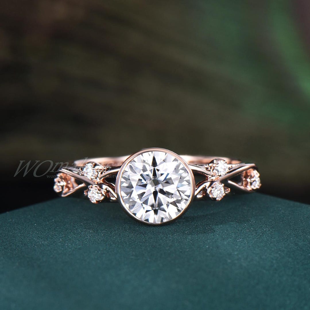 Dainty 1ct Round Cut Diamond Bezel Engagement Ring Vintage 14k Rose ...