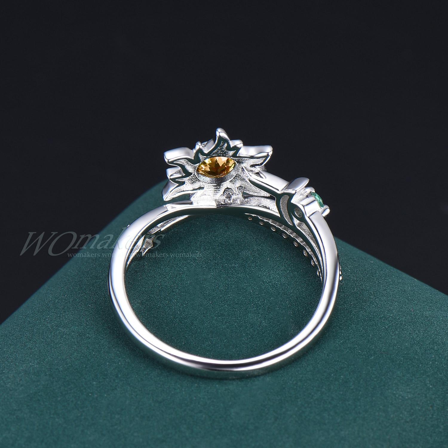 Sun Moon Star Crossover Ring Bezel Round Natural Citrine Engagement ...