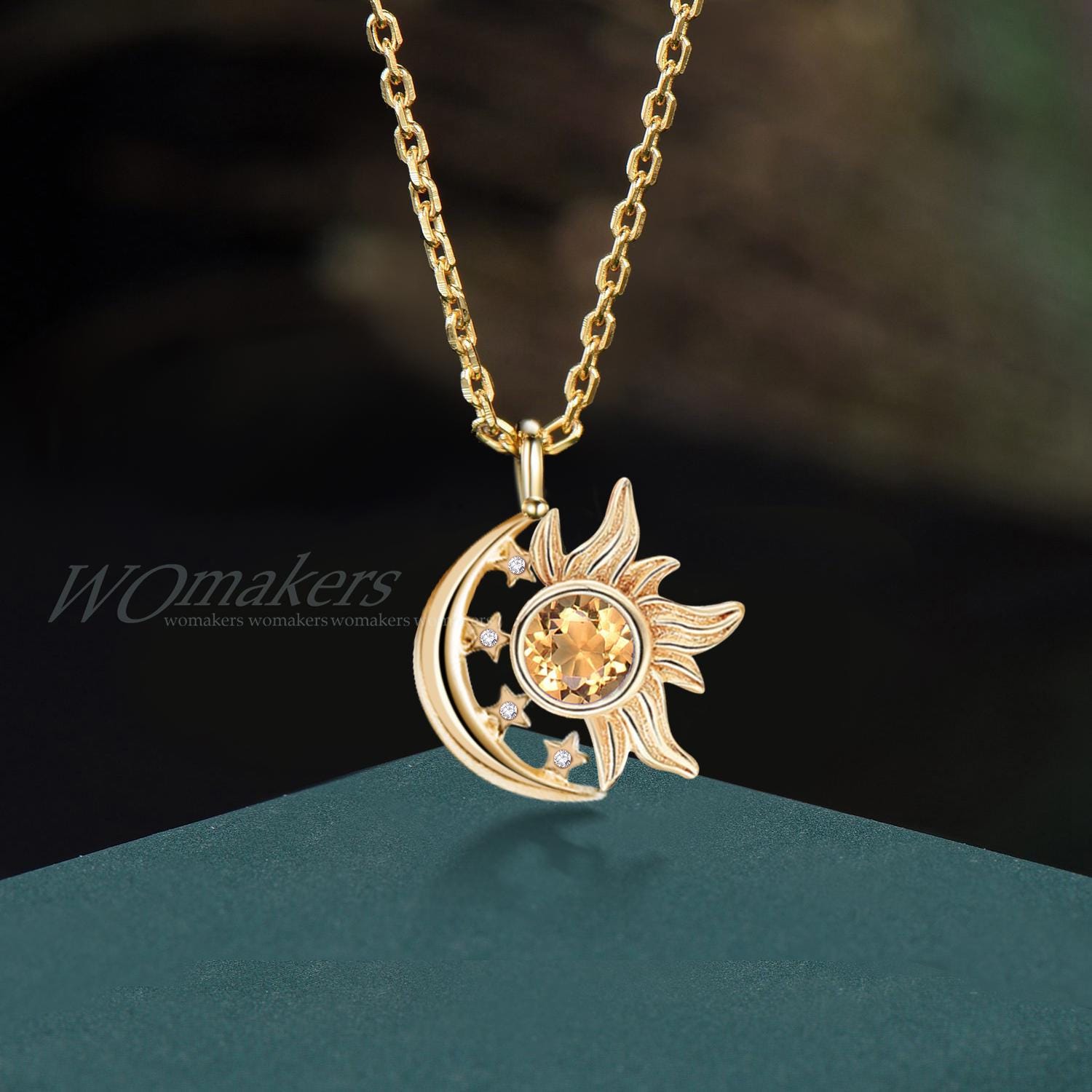Celestial Inspired Sunset Crescent Star Pendant Natural Citrine