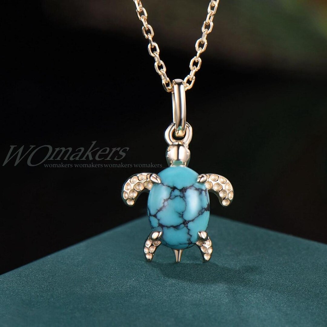 Turtle Chain Cute Natural Turquoise Pendant Necklace Turtle Raw Turquoise Chain ...
