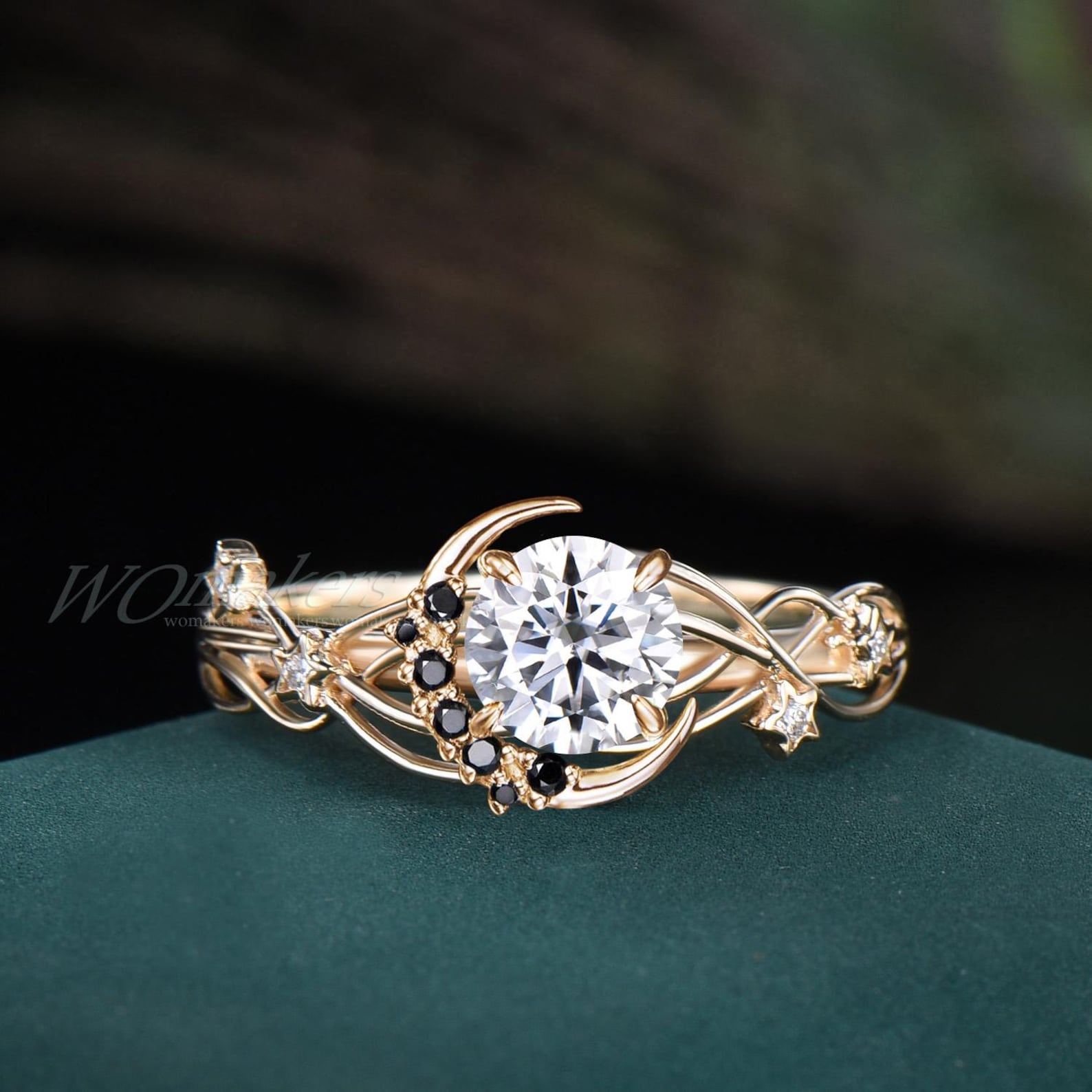 5mm Moissanite/lab Grown Diamond Crescent Moon Round Engagement Ring ...