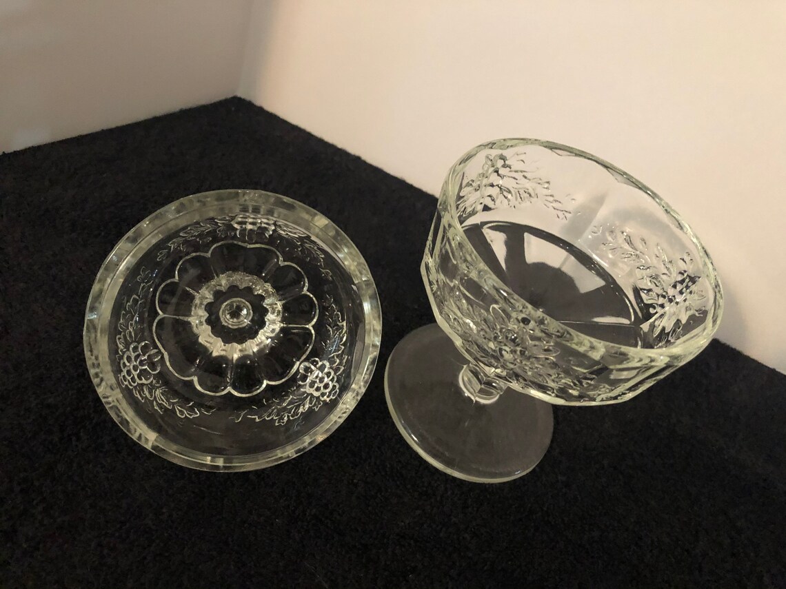 Vintage Clear Candy Dish with Grapes Etsy