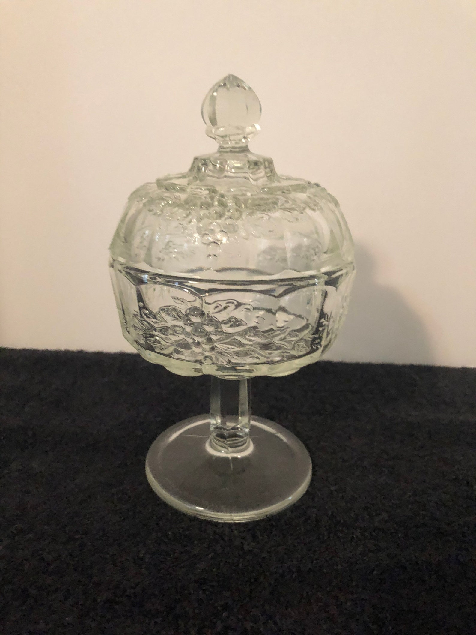 Vintage Clear Candy Dish with Grapes Etsy