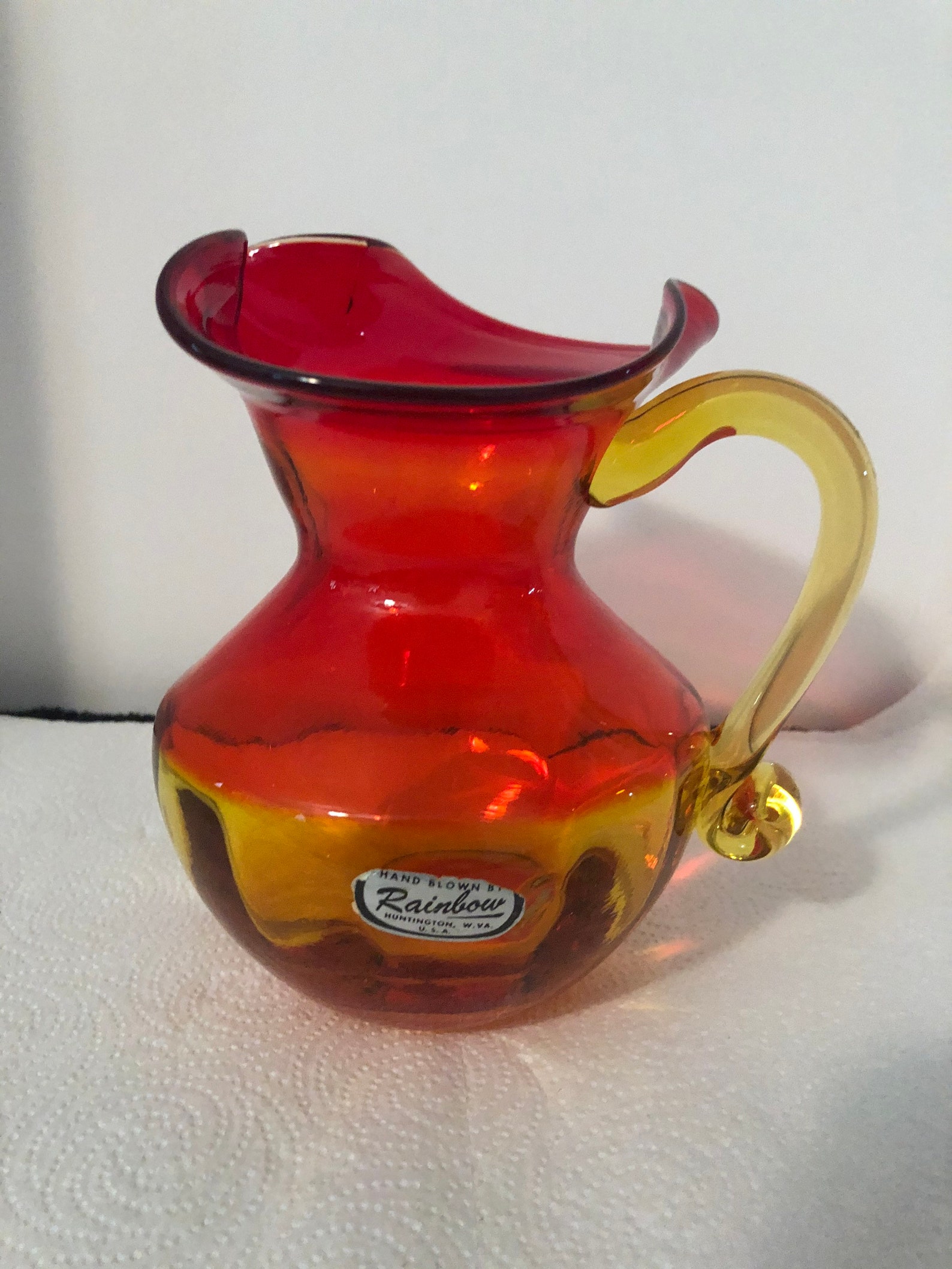 Vintage Rainbow Art Glass Pitcher Etsy