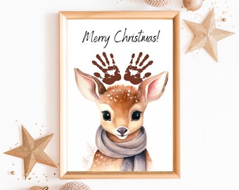 Christmas handprint art, Deerly, Christmas reindeer craft for kids baby toddler, memory keepsake, DIY, printable, gift