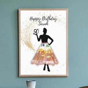 Geldgeschenk Geburtstag Runder Personalisiert Individuell Bild Zum Drucken Beste Freundin Frau Mädchen Reise Feier DIY Bild 1