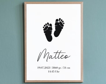 Baby's footprint | Baby footprint | Personalized | Gift | birth | Baptism | Communion | Baby shower | Posters | Image | A3 | A4