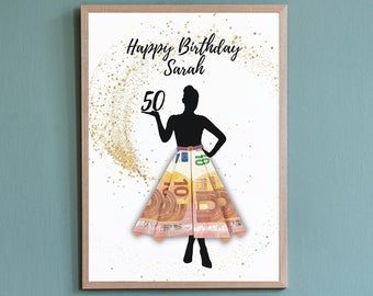 Money gift birthday round | Personalized | Individual | Image | To print | Best friend | woman | Girl | Travel | celebration | DIY