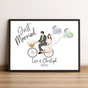 Wedding cash gift | Bicycle | Personalized | Picture | Poster | To print | Gift | Bride and groom | Wedding | Celebration | DIY | Bicycle