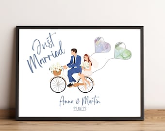 Wedding money gift | Bicycle | Personalized | Image | Posters | To print | Gift | bridal couple | Wedding | celebration | DIY | Bicycle