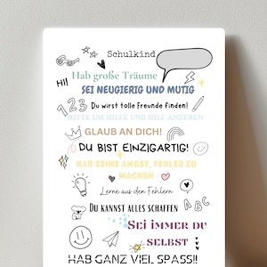 Geschenk zur Einschulung Schulanfang Wünsche Mutmacher Poster Kinderzimmer Druck Mädchen Jungs Schulkind