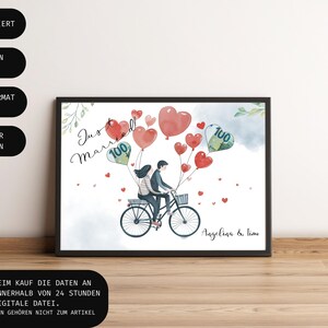 May include: A watercolor illustration of a couple riding a bicycle with red heart balloons tied to the handlebars. The balloons are filled with money. The text "Just Married" is written in cursive at the top of the image. The text "Angelina & lime" is written at the bottom of the image.