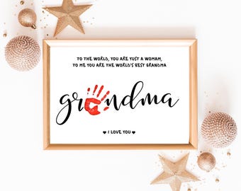 GRANDMA handprint footprint art craft, for mom, DIY baby kids card, decor nursery memory keepsake, toddler
