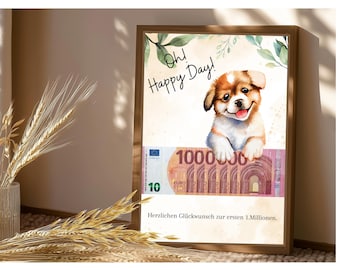 Money gift birthday woman | girlfriend | man | round | pug | picture | to print | first million | DIY | gift idea | money