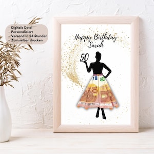 Geldgeschenk Geburtstag Runder Personalisiert Individuell Bild Zum Drucken Beste Freundin Frau Mädchen Reise Feier DIY Bild 4