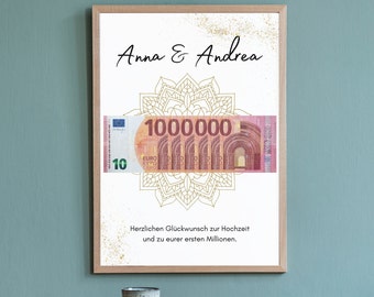 Wedding money gift | Wedding gift | first million | bridal couple | Personalized | To print | Just Married | DIY | Gift idea