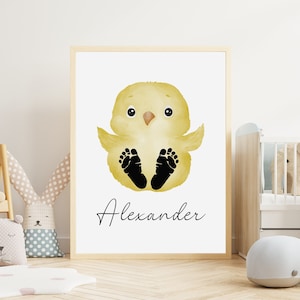 La huella del bebé | Huella de bebé | Personalizado | Regalo | nacimiento | Bautismo | Navidad | Fiesta de bienvenida al bebé | Pósteres | Imagen | A3 | pollito A4