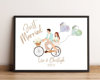 Wedding money gift | Bicycle | Personalized | Image | Posters | To print | Gift | bridal couple | Wedding | celebration | DIY | Bicycle