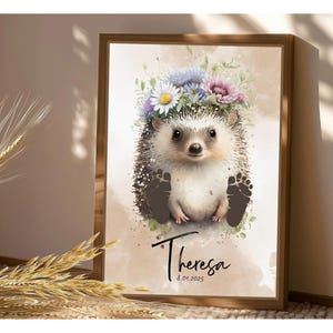 huella del bebe | huella de bebe | Personalizado | regalo | nacimiento | bautismo | Navidad | fiesta de bienvenida al bebé | Afiche | Imagen | A3 | A4 |Erizo