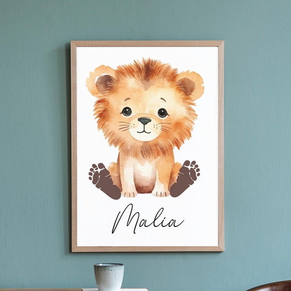 Baby's footprint | Baby footprint | Personalized | Gift | birth | Baptism | Christmas | Baby shower | Posters | Image | A3 | A4 | Lion