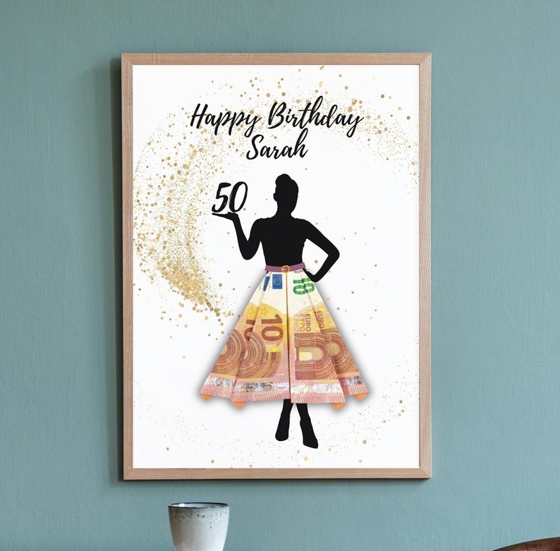 Geldgeschenk Geburtstag Runder Personalisiert Individuell Bild Zum Drucken Beste Freundin Frau Mädchen Reise Feier DIY Bild 1