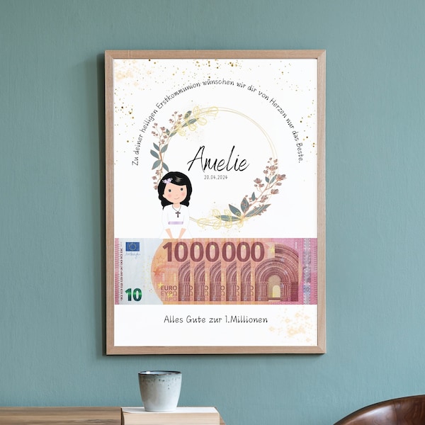 Money gift confirmation | boy | first million | Girl | Personalized | Image | To print | Communion | DIY | Gift idea | Baptism