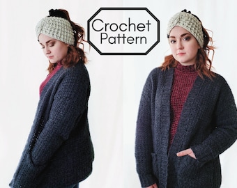 Seamless V-Stitch Cardigan PATTERN, Comfy Winter Cardigan Pattern, Easy Beginner Crochet, Sizes XS - 5XL,