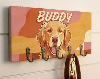 Custom French Bulldog Leash Holder from Photo, Pop Art Dog Leash Hook for Wall with Name, Personalized Pet Sign, Dog Mom Christmas Gift
