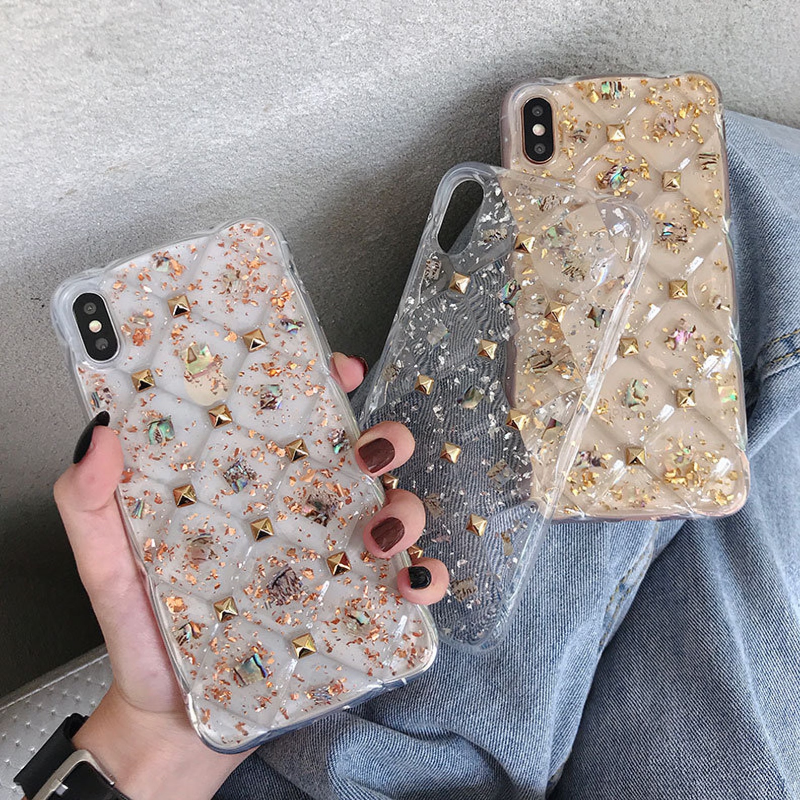 3D Bling Gold Foil Clear Phone Case For iPhone X XR XS 11 Pro Etsy