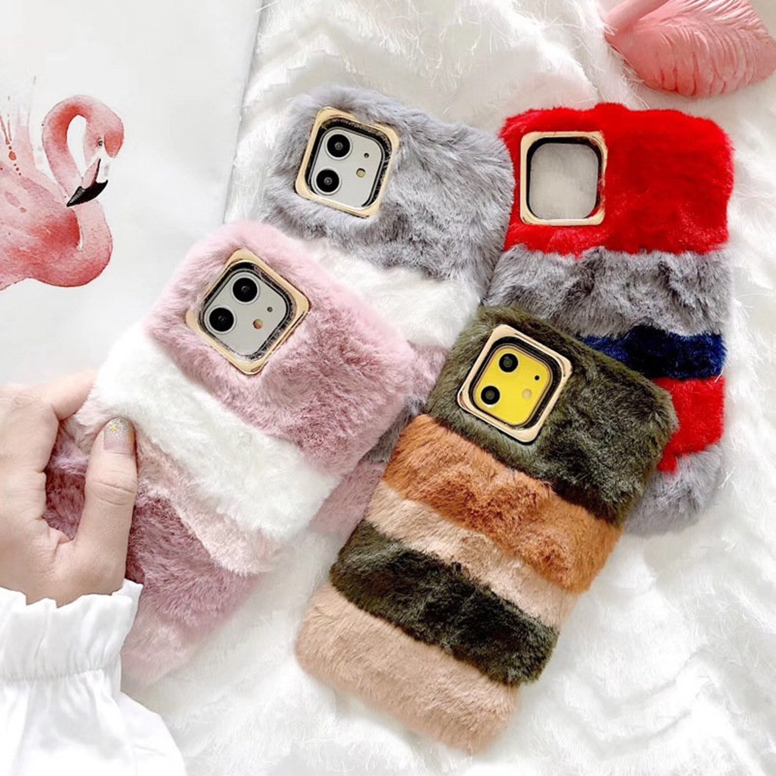 Multicolored Fluffy Furry Plush Fur Phone Case for iPhone 12 Etsy