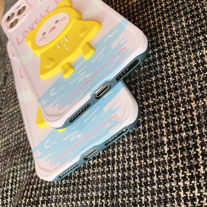 3D Raincoat Piggy Phone Case For iPhone 11 12 Mini Pro Max X XR XS 8 7 Plus SE Soft Silicine Cute Pig Back Cover