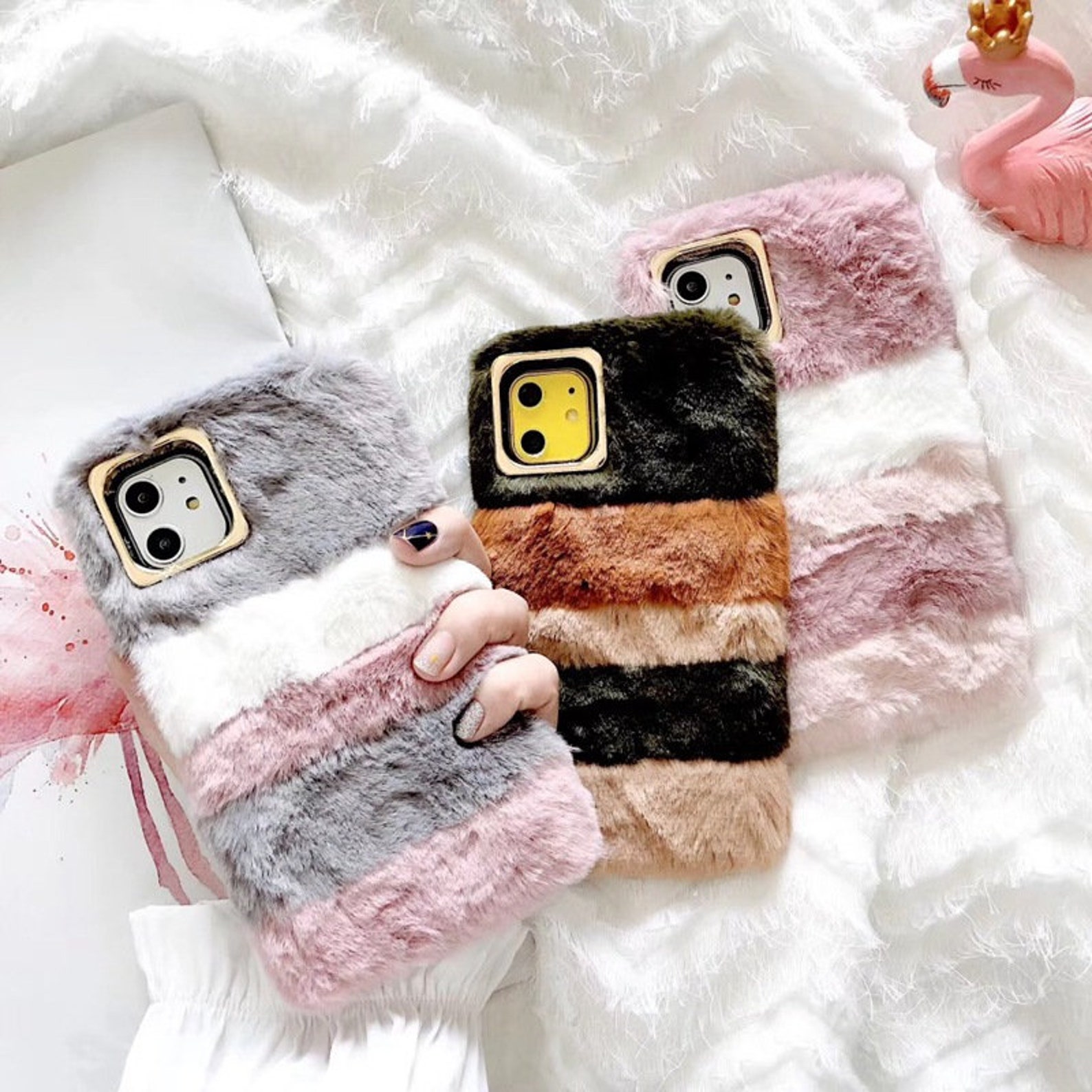 Multicolored Fluffy Furry Plush Fur Phone Case for iPhone 12 Etsy