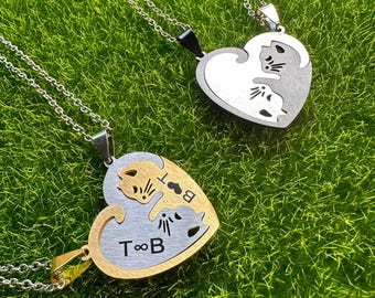 Personalized Couple Cat Necklace, Yin Yang Matching Necklace Set, Perfect Valentine's & Valentine Gifts, Couple Jewelry, Long Distance Love