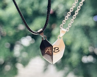 Couple Gifts Magnetic Love Heart Pendant Set Personalized Jewelry for Partners • Custom Gift for Him/Her • Friendship Matching Necklaces