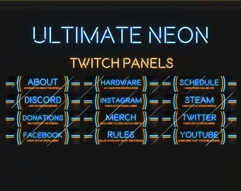 Twitch Panels | Twitch Profile Panel | Ultimate Neon Edition | Cute Twitch Panels