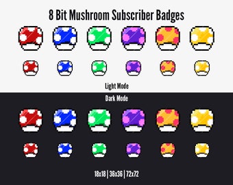 Twitch Subscriber Badges | Twitch Sub Badges | 8 Bit / Pixel Mushroom