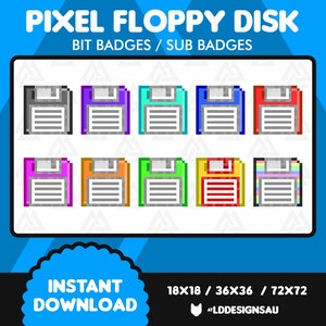 Pixel Floppy Disk Twitch Bit Badges | 8-Bit Retro Twitch Sub Badges | Twitch Subscriber Badges | Twitch Bit Badges | Streamer